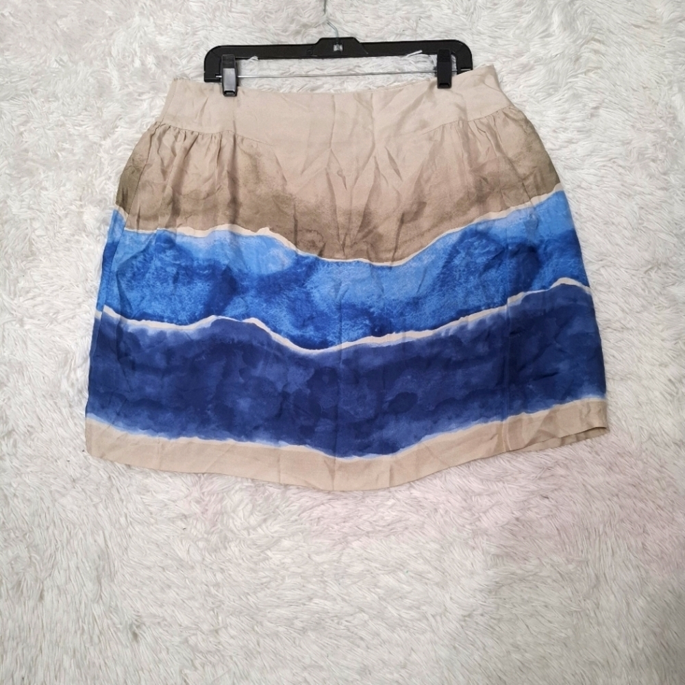 Victor Alfaro 100% Silk Abstract Print Beachy Mini Summer Lined Skirt Sz 10